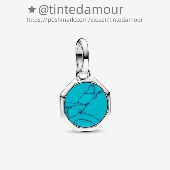 Pandora Turquoise-colored Engravable Mini Medallion Charm - Picture 1 of 7